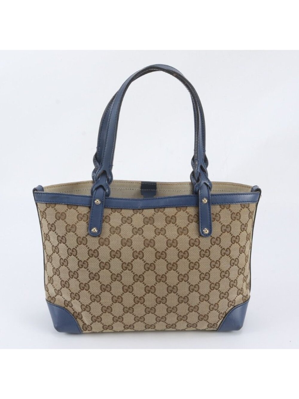 Gucci GG Canvas Leather Tote Bag Shoulder Hand Brown